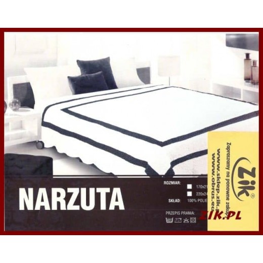 Narzuta pikowana na duże łóżko | 220x240cm, biały z czarnym pasem